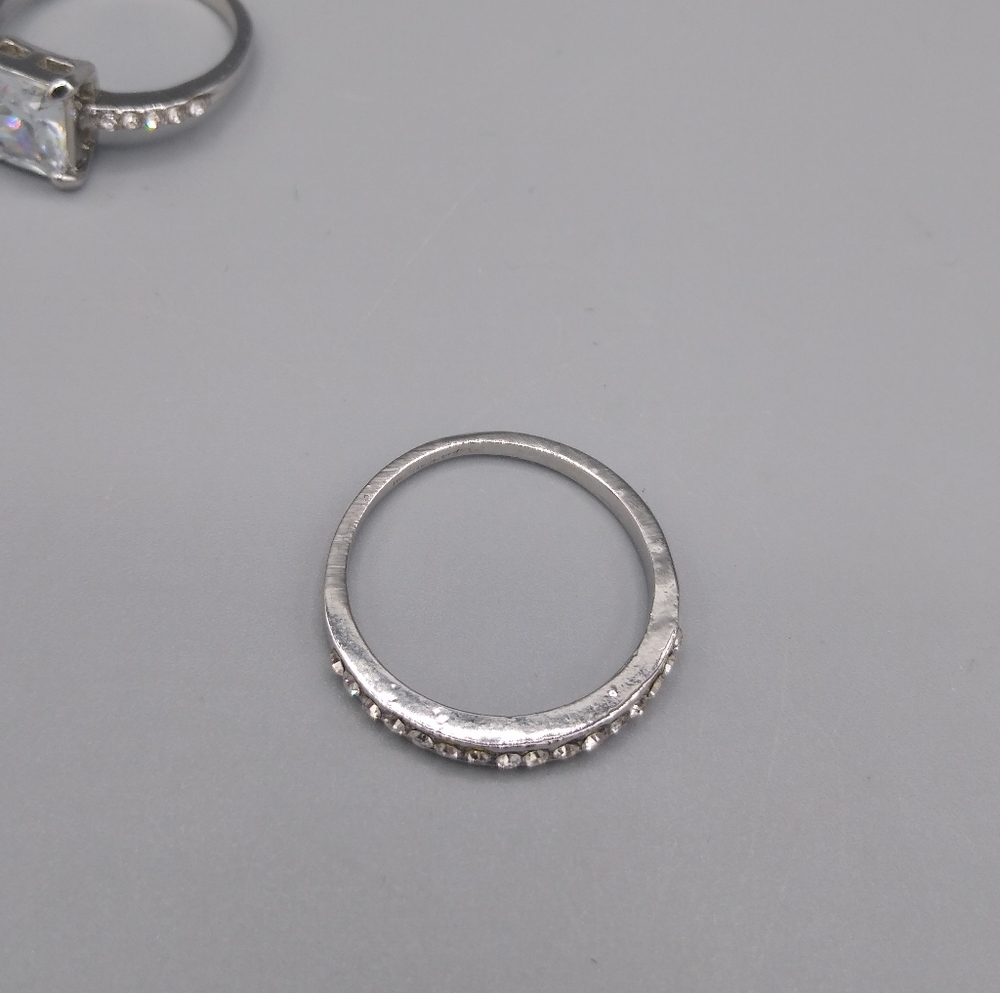 Silver Princess Cut Pavé Bridal Engagement Set - Picture 6 of 15
